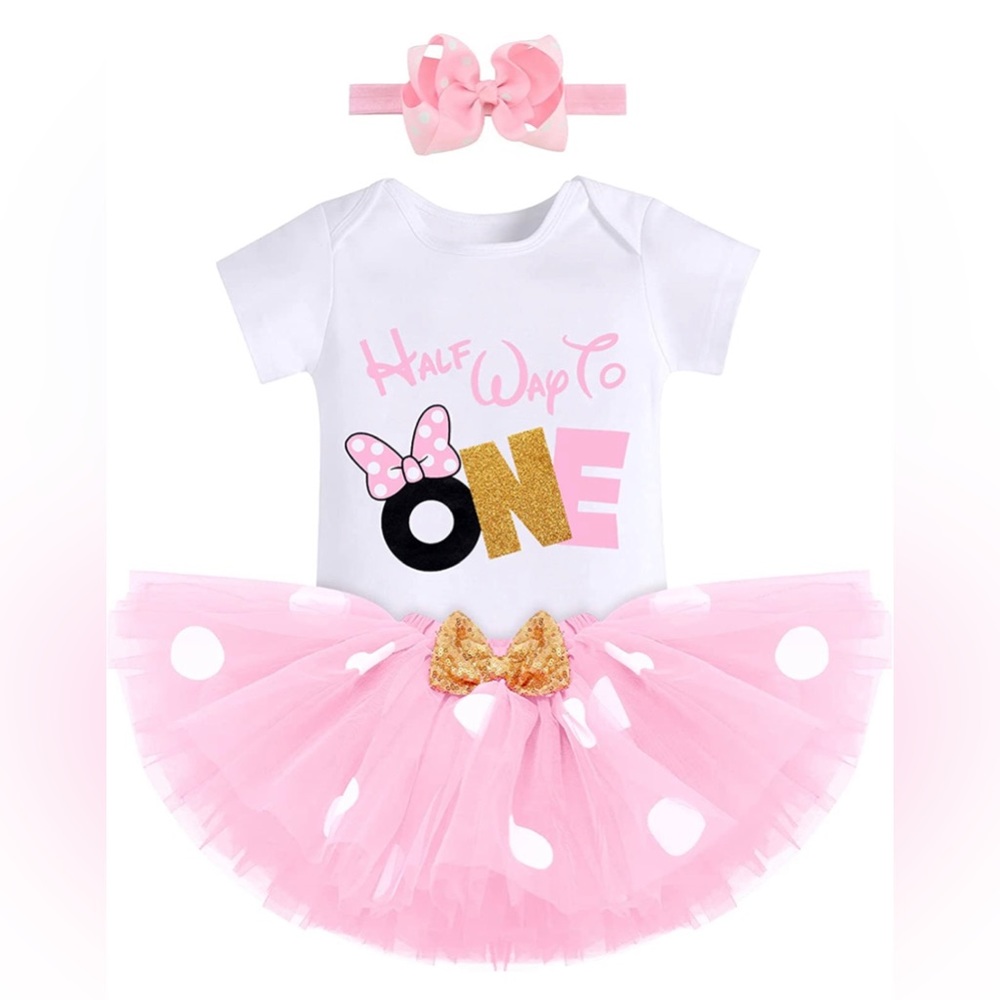 Half Way to One Minnie Mouse Bow Outfit
